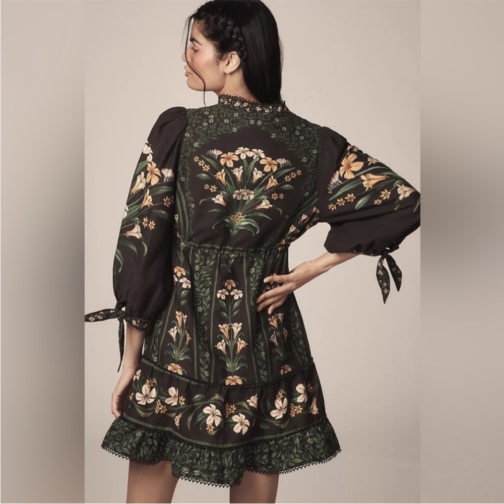 FARM Rio Black Flowers Arch Lenzing Ecovero Euroflax Mini Dress - Picture 3 of 11